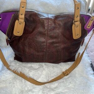 NWOT Etro Brown and Purple Suede Shoulder Bag with Adjustable Strap